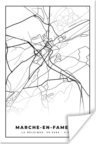 Poster België – Marche en Famenne – Stadskaart – Kaart – Zwart Wit – Plattegrond - 120x180 cm XXL