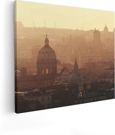 Artaza Canvas Schilderij Skyline - 50x40 cm - Wanddecoratie Stad - Muurdecoratie Rome - Kamer Accessoires Zonsondergang