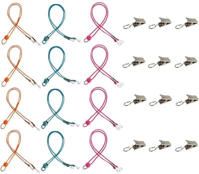 12 stuks, verstelbare lanyard, elastische gekleurde elastische verlengkabel met 12st clip