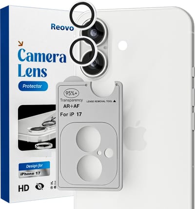 REOVO Camera Protector – Geschikt voor iPhone 17 - 0.05mm Slim Fit – Wit Zilver -Titanium Frame – Anti-Kras & Schokbestendig