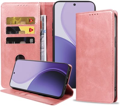 Geschikt voor Oppo Reno 14 Pro Telefoonhoesje Kunstleer met Magnetische sluiting en Pasjeshouder Bookcase met Klepje - Walletcase with Cardslot - Rosé Goud - Smartphonica geschikt voor Oppo Reno 14 Pro