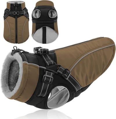 Waterdichte Hondenjas met Tuigje voor Grote Honden - Warme Winterjas met Reflectie