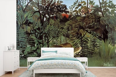 Behang - Fotobehang De hongerige leeuw - Henri Rousseau - Breedte 450 cm x hoogte 300 cm