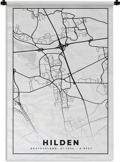Wandkleed - Wanddoek - Plattegrond - Hilden - Kaart - Stadskaart - 120x180 cm - Wandtapijt