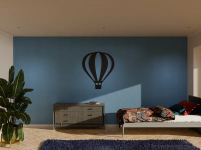 Houten wanddecoratie - Wooden wall decoration | Luchtballon 22 x 25cm Hot air balloon | Zwart - Black | Muurdecoratie - Wall art - Design Wandfiguur - Echt Hout - Real Wood