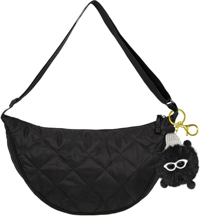 Elegante Schoudertas met Diamantvorm en Bijpassende Hanger, Ruime Casual Handtas in Zwart