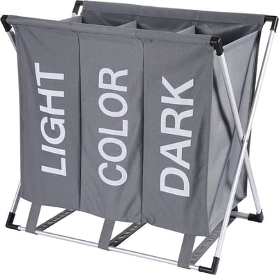 Wassorteerder - 90L - Wasmand 3 Vakken - Opvouwbare Wasmanden - Organizer - Wassorteerder 3 vaks - Alu Frame - Grijs