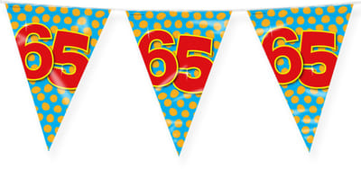 LUQ – Vlaggenlijn Happy Party 65 Jaar – Veelkleurig – 10 m Luxe Verjaardag Feest Versiering – Slinger – Direct Ophangen