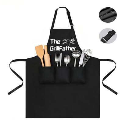 BBQ-schort voor heren - Kookschort met 3 zakken - Verstelbare kookschort - Waterdichte zwarte beschermhoes - Geweldig cadeau voor papa en opa - Verjaardagscadeau - Vaderdagcadeau - Zwart - F