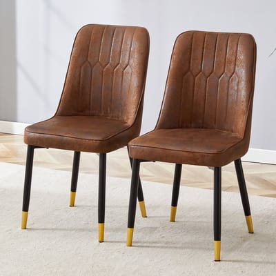 Eetkamerstoelen - Set Van 2 -bruin, zwart- Eetkamerstoel - Eettafelstoel - Keukenstoel - Eetkamerstoelen - Stoel - PU Leer - Metalen Poten - Modern Design - Max. Draagvermogen 120kg