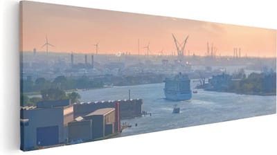 Artaza Canvas Schilderij Skyline Rotterdam - 60x20 cm - Wanddecoratie Zonsondergang - Muurdecoratie Haven - Kamer Accessoires Woonkamer