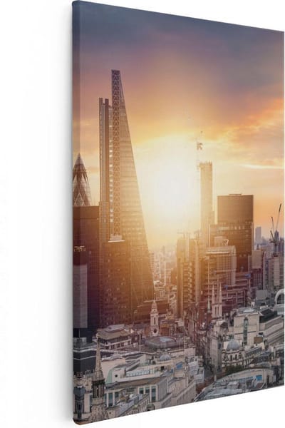Artaza Canvas Schilderij Skyline Zonsondergang - 20x30 cm - Klein - Wanddecoratie Woonkamer - Muurdecoratie Londen - Kamer Accessoires