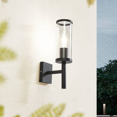 Lucande - Wandlamp buiten - 1licht - Gegoten aluminium, acryl - H: 39 cm - E27 - zwart, transparant