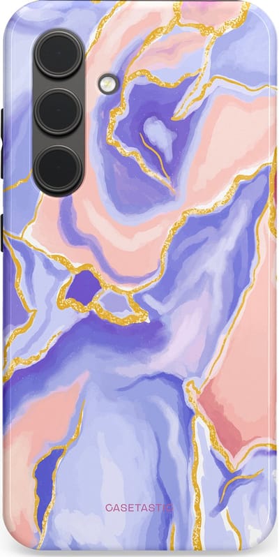 Casetastic hoesje geschikt voor Samsung Galaxy S24 - Dubbellaagse bescherming - Riviergloed - Fashion Case - Lavendel Lichtgrijs Zand Lichtroze