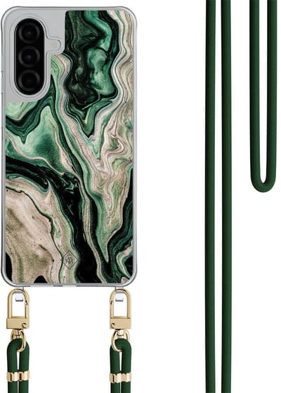 Casimoda® hoesje met groen koord - Geschikt voor Samsung A26 - Groen marmer / Marble - Afneembaar koord - TPU/polycarbonaat - Groen
