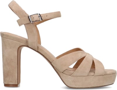 Manfield - Dames - Beige suède sandalen met hak - Maat 38