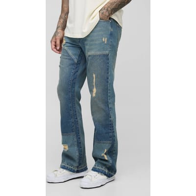 Hoge Slanke Rigid Uitlopende Versleten Carpenter Jeans | Mid Wash | Size 30