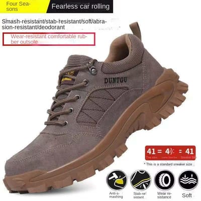 Chaussures d'assurance travail pour hommes en cuir de vache anti-perforation à tige basse, chaussures de soudure électrique à bout renforcé en acier, semelle solide antidérapante et résistante à l'usure 46 brun foncé