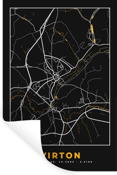 Muurstickers - Sticker Folie - Plattegrond - Virton - Goud - Kaart - Stadskaart - 20x30 cm - Plakfolie - Muurstickers Kinderkamer - Zelfklevend Behang - Zelfklevend behangpapier - Stickerfolie