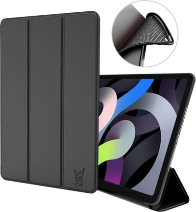 Hoes geschikt voor iPad Air 2022 / 2020 10.9 inch - Trifold Smart Book Case Cover Kunstleer Tablet Hoesje Zwart