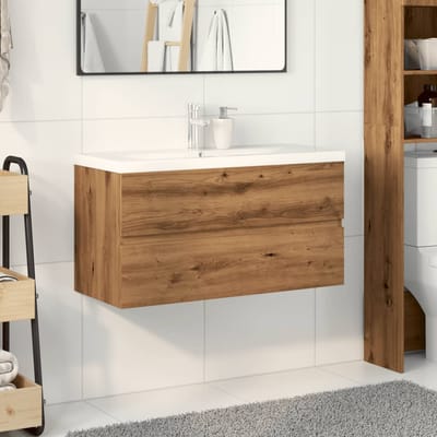 vidaXL - Wastafelkast - met - ingebouwde - wasbak - artisanaal - eikenkleurig