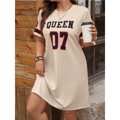 Plus Size Dames Losse Jurk Zomer Muziekfestival Patroon Sportief Casual Letter 3D Print Modieuze 07 Bedrukte Jurk 2XL brown