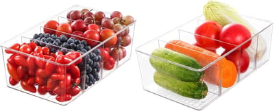 Set van 2 opbergdozen voor keuken, koelkastorganizer, laden met 8 vakken, opbergsysteem voor keuken, thee, specerijen, voorraadkast, theezakjes, apothekerskast, keukenkast