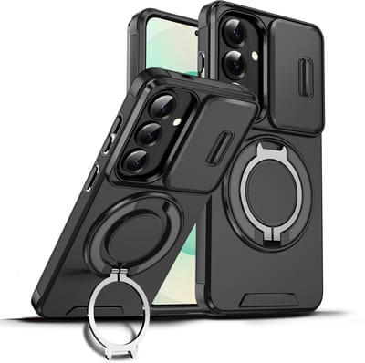 Hoesje Geschikt voor Samsung Galaxy S26 hoesje Zwart - Shock Hybrid Armor Hoes met Kickstand Ring en Camera Bescherming - Geschikt voor MagSafe