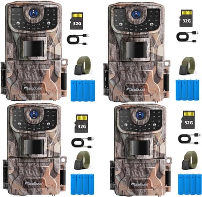 Usogood Wildcamera 36MP met Nachtzicht - Incl. 32GB TF-kaart – Wildcamera voor Buiten / Wildlife Camera - Waterdicht - 4Stuks