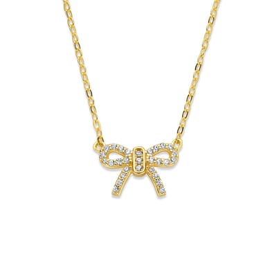 New Bling 9NB-1549 Zilveren Dames Ketting met Strik en Zirkonia - Gold Plated - Verstelbaar 40-45 cm