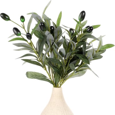Set van 5 Kunstmatige Olijftakken van 26,6 cm - Realistische Planten voor Vaasdecoratie, Tafelversiering en Bruiloften, Perfect voor Thuis en Kantoor