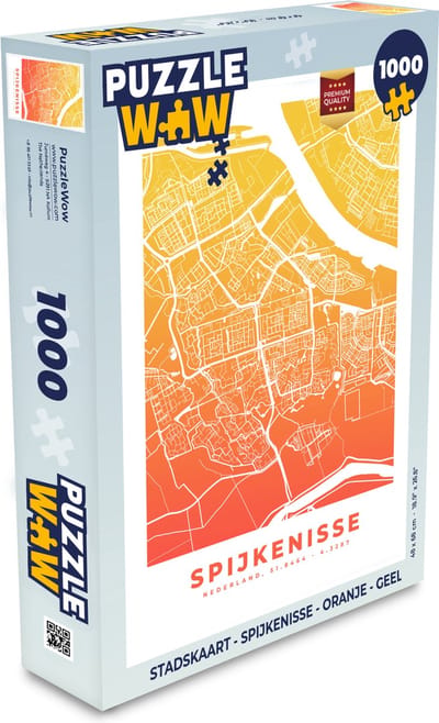 Puzzel Stadskaart - Spijkenisse - Oranje - Geel - Legpuzzel - Puzzel 1000 stukjes volwassenen - Plattegrond