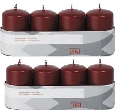 Trend Candles Cilinderkaarsen/stompkaarsen - set 8x - bordeauxrood - 5 x 8 cm - 18 branduren