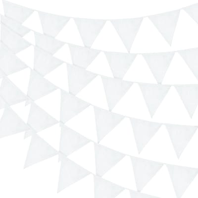 SnelShoppen - 36 Pcs Grote Witte Stoffen Vlaggen, Dubbelzijdige 10m Triangulaire Banner Garlands, 17x19cm Katoenen Pennants voor Feesten, Bruiloften,