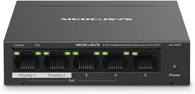 Gigabit Switch 5 Poorten met PoE+, Plug & Play, 250m Bereik