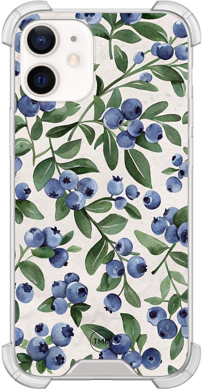 Shockproof hoesje geschikt voor Apple iPhone 12 mini - Blueberries - Schokbestendig - Verhoogde randen - TPU case - Extra Sterke Back Cover - Print - Transparant, Blauw