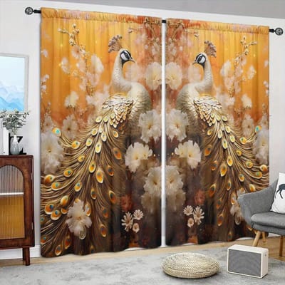 2 stuks Luxe Stijl Pauw Bedrukte Gordijn voor Huisdecoratie - Tunnelzoom Raambekleding voor Slaapkamer, Kantoor, Keuken, Woonkamer 52.5cmX116cmX2pcs orange