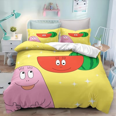 Schattige Cartoon Barbapapa Roze Beddengoedset, Dekbedovertrek Bedset Quiltovertrek Kussensloop, King Queen Twin Maat Jongens Meisjes Volwassenen EU Doubie 200X200cm