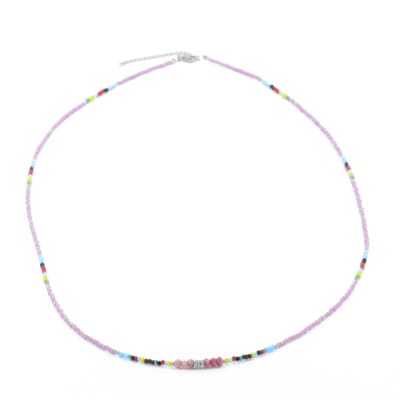 CO88 Collection 8CN-26375 Miyuki Kralen ketting 75cm - Roze en Multi Kleuren - 70+5cm - 2,2mm Dikte - Staal - Goudkleurig