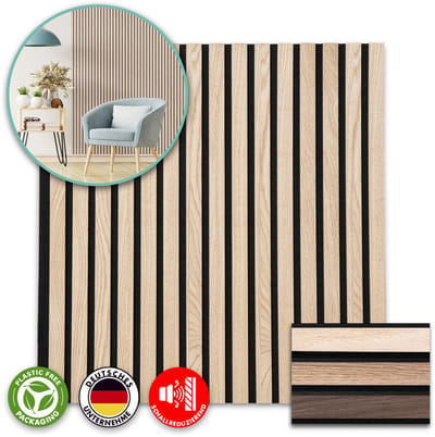 FLOORDIREKT Akoestisch Paneel - Wandpanelen Met Echt Houtfineer - Voor een Aangename Ruimteakoestiek - Lamellenwand - Wandpanelen als Geluidsisolatie - White Oak - 60 x 60 cm