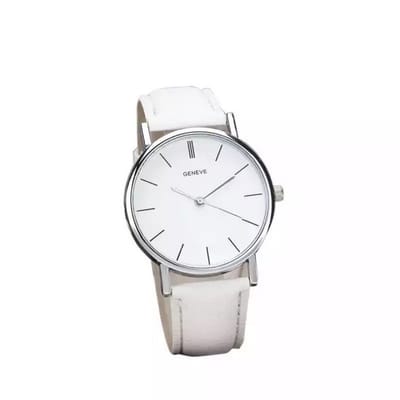 Hidzo Horloge Geneve Ø 37 mm - Wit - Kunstleer