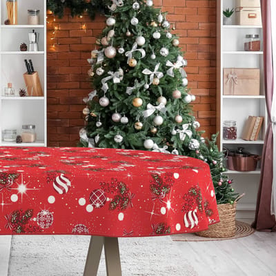 ANRO Tafelkleed Kerst maretak Rood Ovaal 220x140cm Met sierband Afwasbaar Waterafstotend