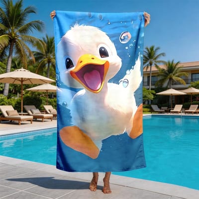 Zacht en schattig cartoon eend patroon polyester microvezel strandlaken is zeer absorberend, geschikt voor zwemmen en stranduitjes W40*H60(CM)