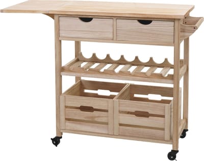 Serveerwagen MCW-G35, keukentrolley keukentrolley theetrolley, grenenhout 89x119x41cm ~ naturel