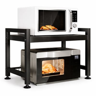 Allero Magnetron Rek - Keukenkast - Magnetronrek - Keukenrek - Organizer - 2-laags - 6 Haken - Verstelbare Breedte - Veelzijdig