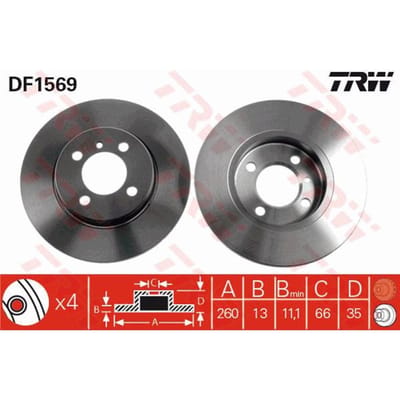 Remschijf TRW DF1569 voorkant, compleet, 1 Stuk