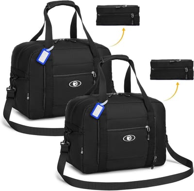 Reisbagage Set van 2 Stuks voor Wizzair en Volotea - Vouwbare Weekendtas, Sporttas en Waterdichte Cabin Bag (Zwart) 40x30x20, 25L