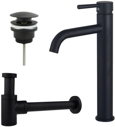 FugaFlow Eccelente Sobrado Badkamer Wastafelkraanset - verhoogde wastafelkraan - klikwaste plug - verlaagde design sifon - Mat zwart