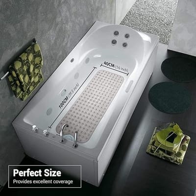 Douchemat, 100 x 40 cm Extra Lange Badmat Antislip met 200 Sterk Zuignappen en Afvoergaten, Antibacterieel Machine wasbaar Schimmelbestendig Badkamermat, Badkuipmat voor Kinderen, Ouderen - Grijs