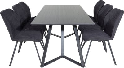MarinaBLBL eethoek eetkamertafel zwart en 6 Gemma eetkamerstal zwart.
